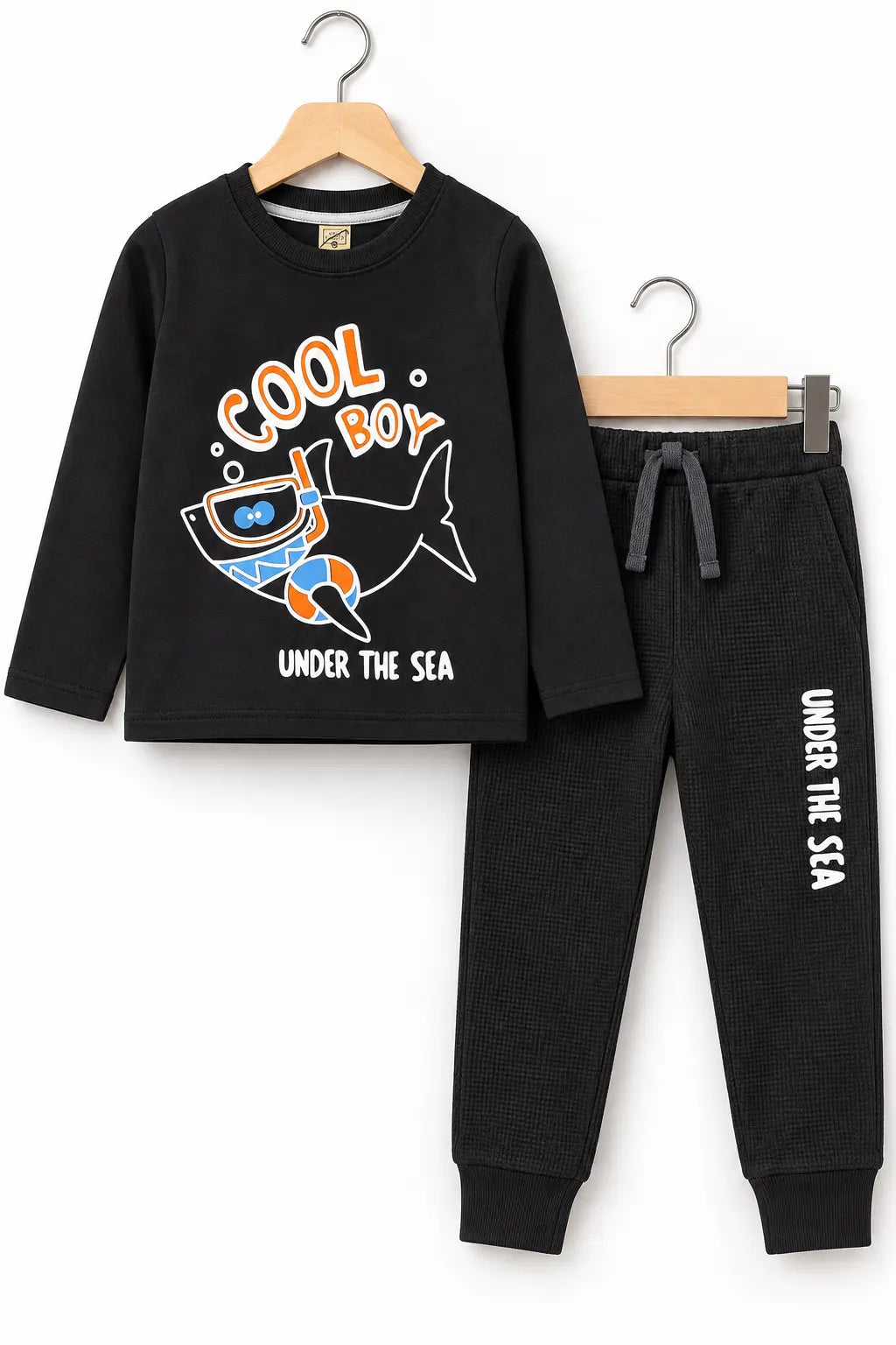 Cool Boy Under the Sea Twin Set for Mid Season – Black Shirt & Trouser
