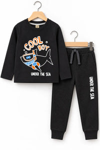 Cool Boy Under the Sea Twin Set for Mid Season – Black Shirt & Trouser - TW-050