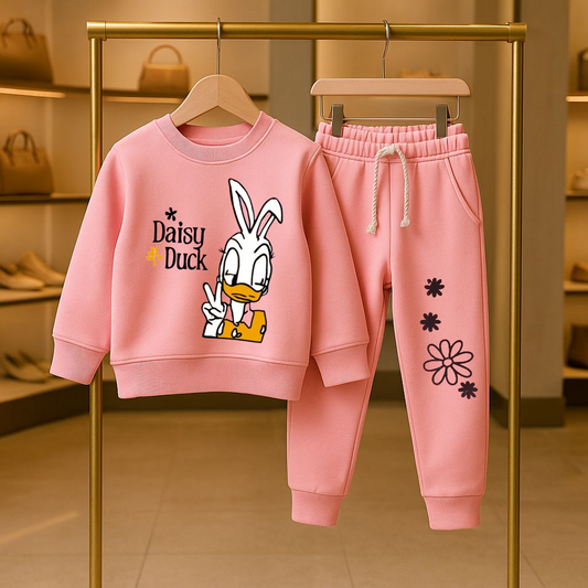 Junior Republic Kid's Daisy Duck Printed Fleece Winter Track Suit