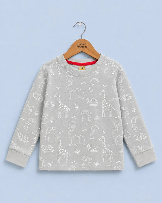 Kids Grey Safari All over Print Long Sleeve Shirt