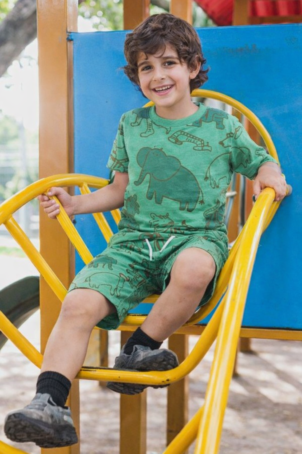 Junior Republic Safari all over Print Cotton Jersey T-Shirt & Shorts Set for Kids