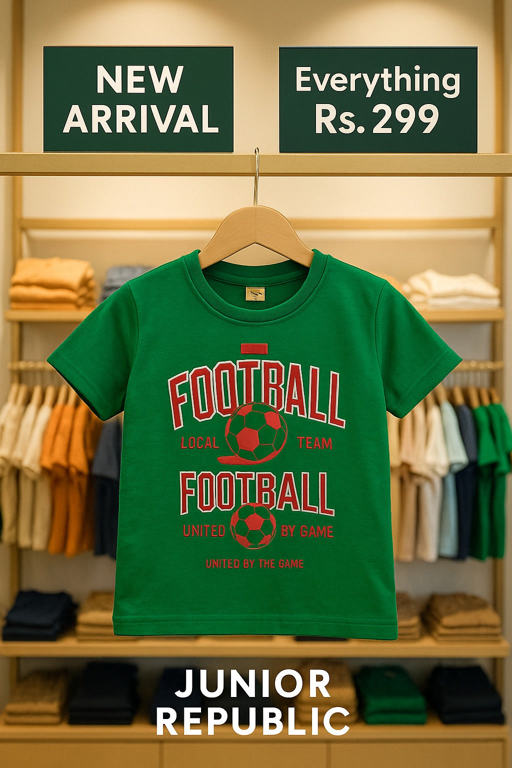 Junior Republic Kid's Football Printed Crew Neck Tee Shirt - Rs. 299 SALE