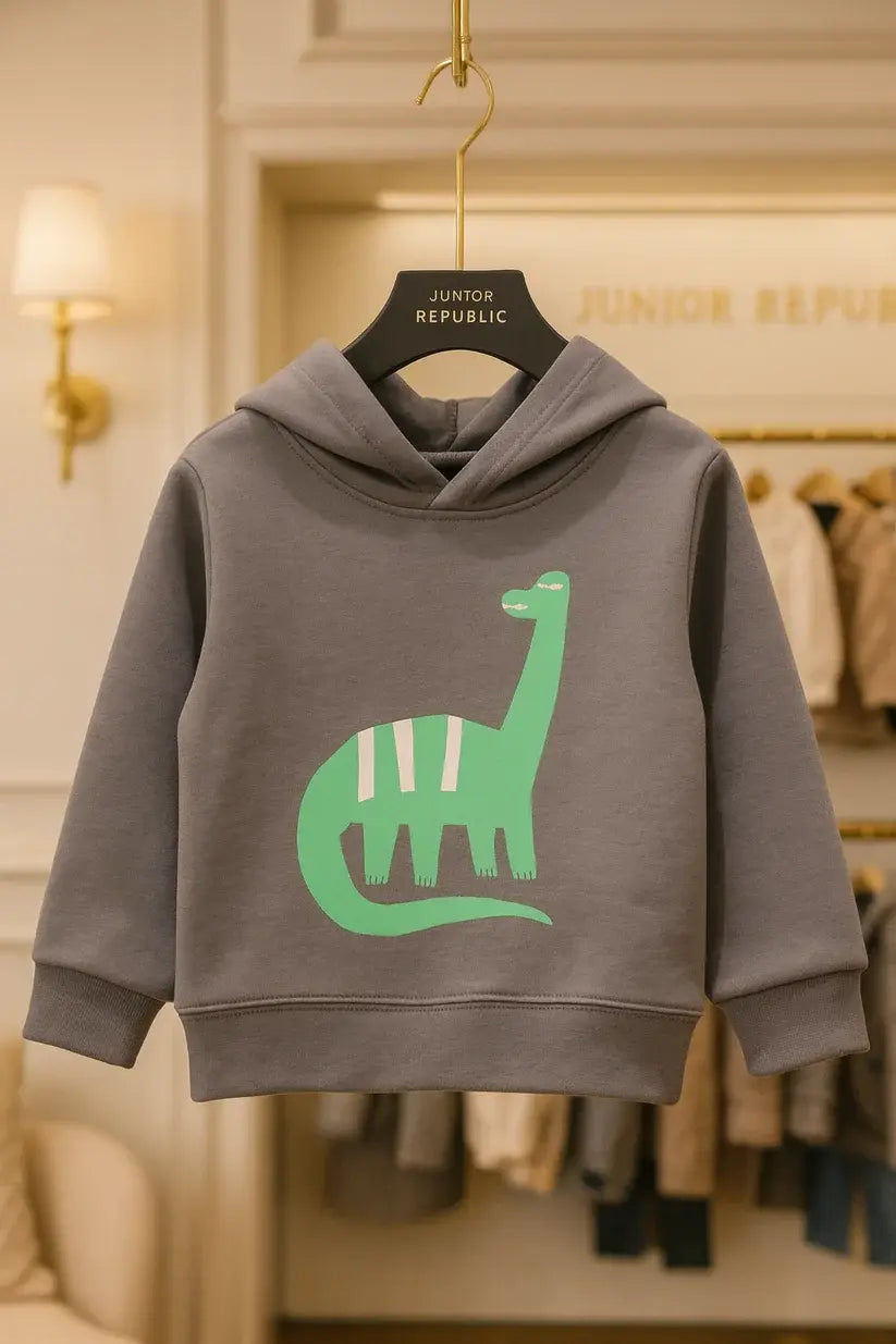 Junior Republic Dinosaur Printed Kids Fleece Winter Hoodies for Boys and Girls - HD-019