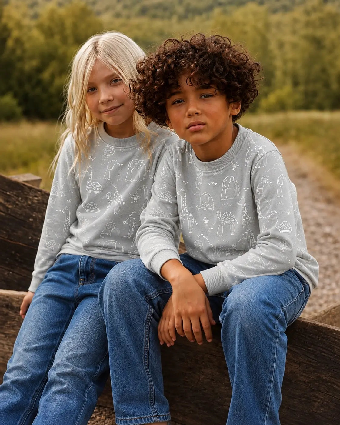 Kids Grey Animal Print Long Sleeve Shirt