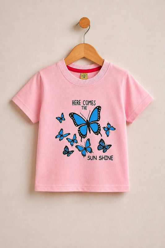 Junior Republic Kid's Sunshine Butterflies Printed Tee Shirt