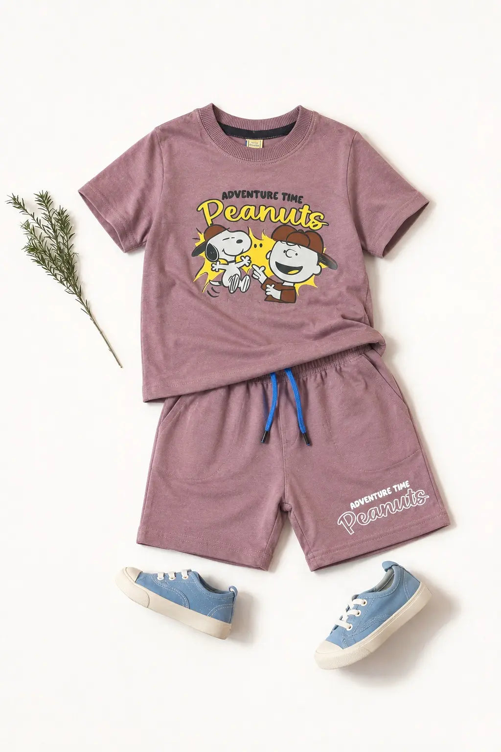 Junior Republic Peanuts Printed Cotton Jersey T-Shirt & Shorts Set for Kids