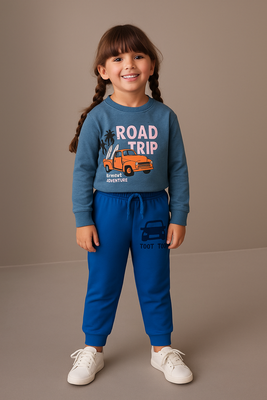 Junior Republic Kid's Road Trip Printed Girls Cotton Jersey Suit