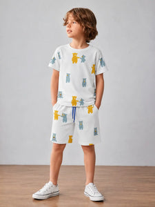 Junior Republic Bear All over Print Cotton Jersey T-Shirt & Shorts Set for Kids