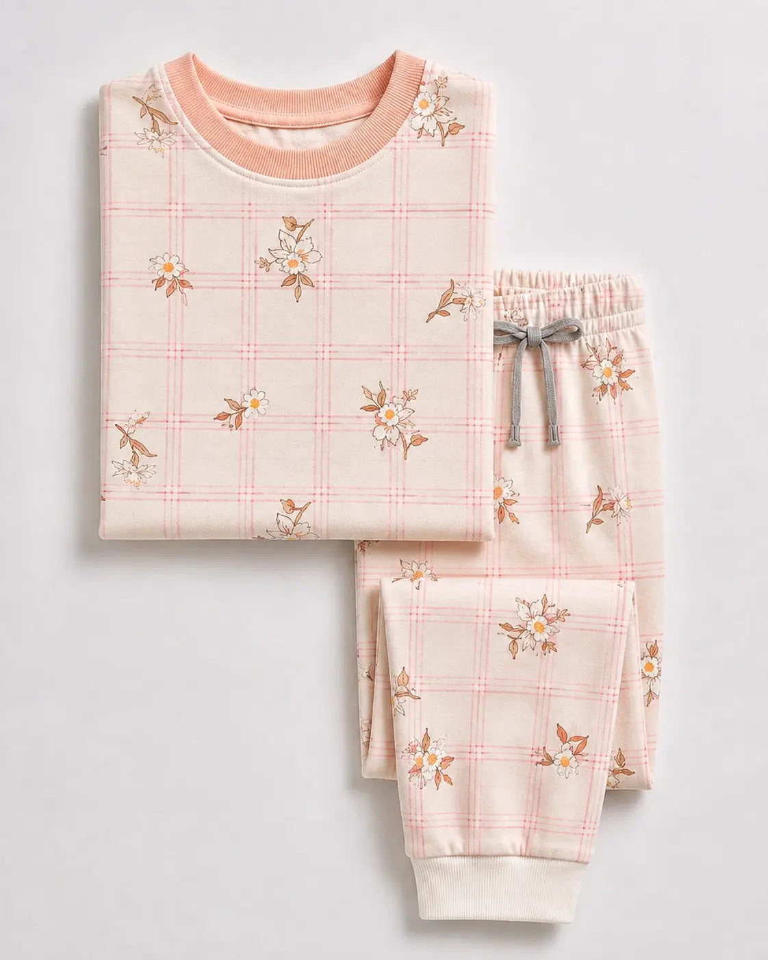 Junior Republic Kid's Floral Print Cotton Jersey Summer Trouser Shirt Suit